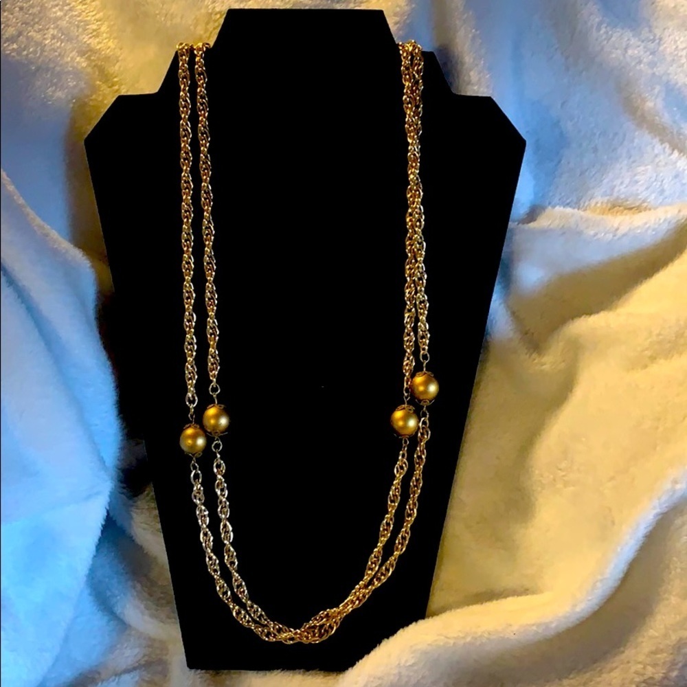 Extra Long Gold w/ Antique Gold Accents Necklace